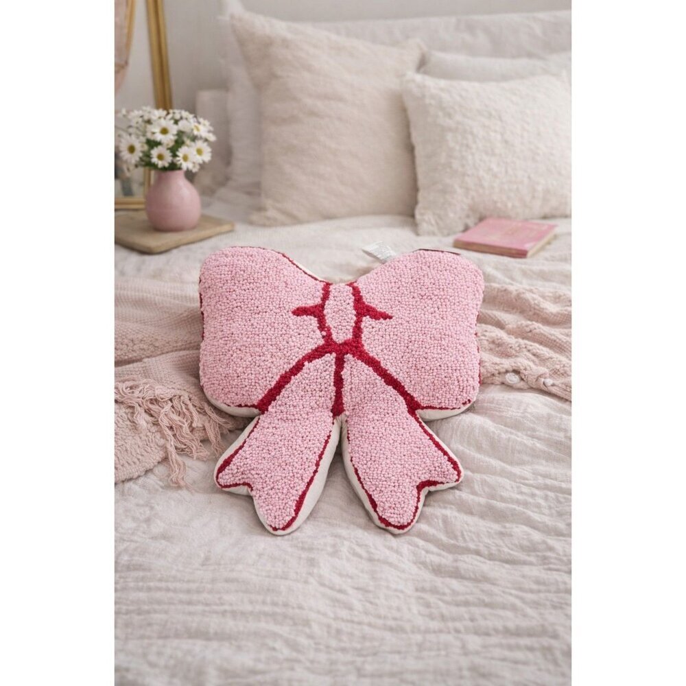 New Pink & Red Valentines Day Love Bow Tie Decorative Throw Pillow 17" x 17"